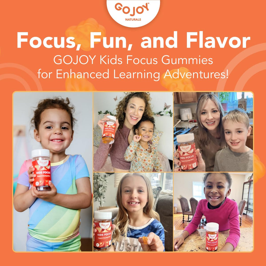 GOJOY NATURALS Kids Focus Gummies – Saffron, Magnesium Glycinate, L-Theanine & Inositol Supplement for Kids & Teens – Focus, Attention & Calm – Vegan, Sugar-Free, Non-GMO
