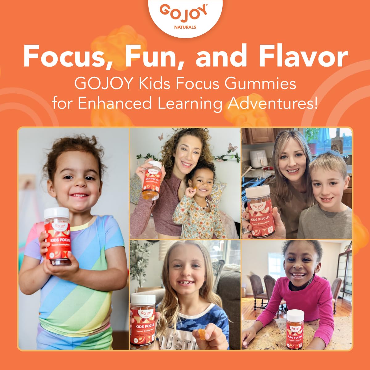 GOJOY NATURALS Kids Focus Gummies – Saffron, Magnesium Glycinate, L-Theanine & Inositol Supplement for Kids & Teens – Focus, Attention & Calm – Vegan, Sugar-Free, Non-GMO