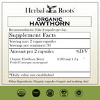 Herbal Roots Organic Hawthorn Berry Capsules | Extra Strength 1,200mg per Serving | 60 Vegan Capsules