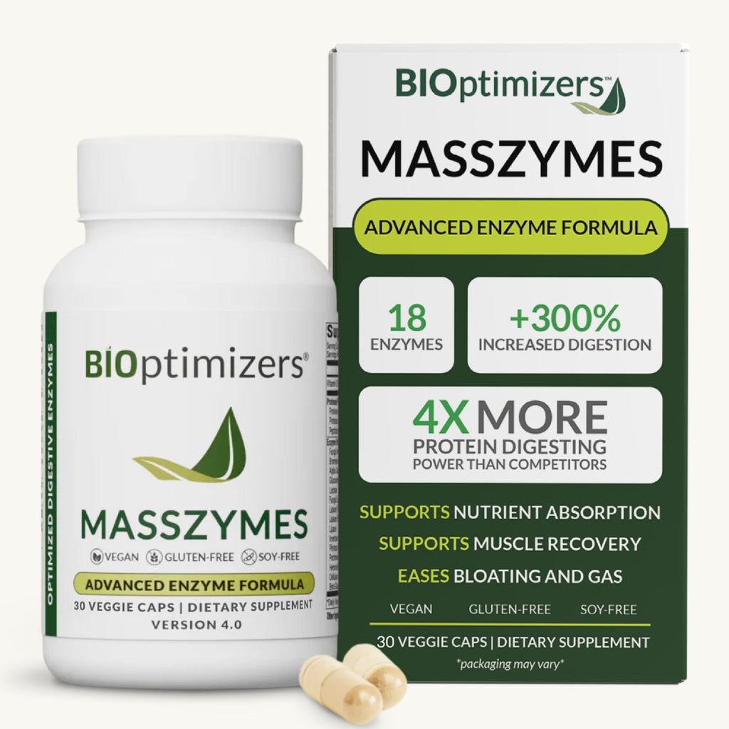 BiOptimizers MassZymes - Complete Digestive Enzymes Supplement for Gut Health - Bloating Relief for Men and Women - Lipase Amylase Bromelain Digestive Enzymes (250 Capsules)