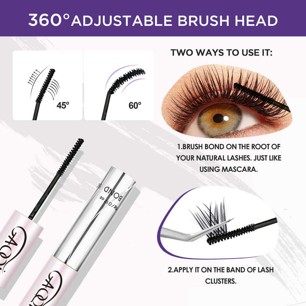 Lash Cluster Glue, Waterproof Bond and Seal Lash Glue, Black - 10ml | Strong Hold 3-7days, Latex-free & Formaldehyde-free, Waterproof, For Cluster/ Individual/ Strip Lashes, Easy to Use