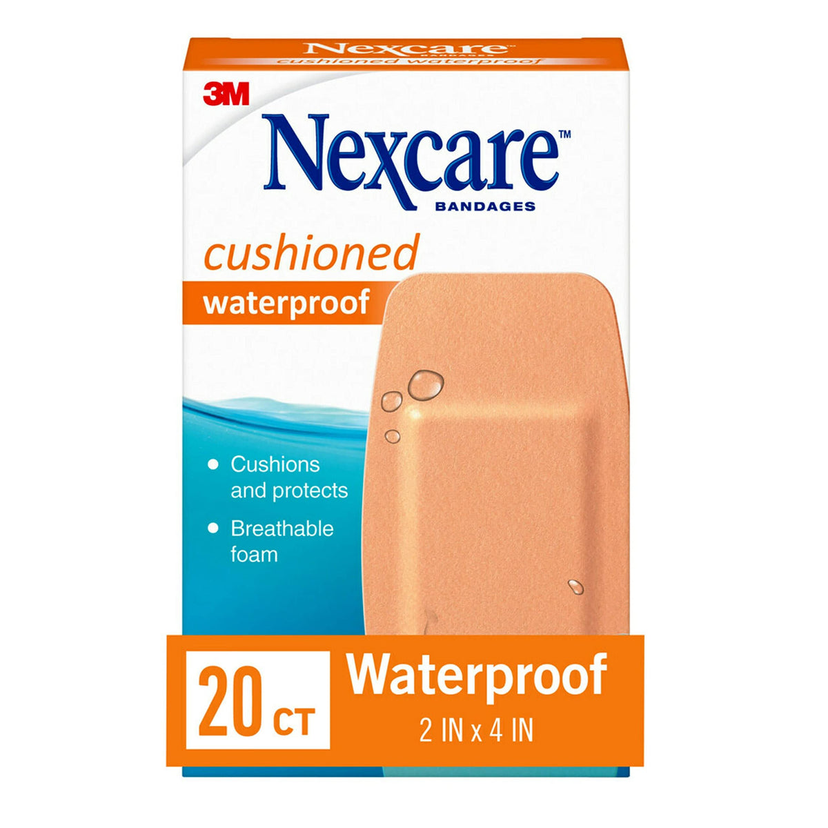 Nexcare Waterproof Cushioned Bandages, Knee & Elbow, 2 x 4 in, 20 Count