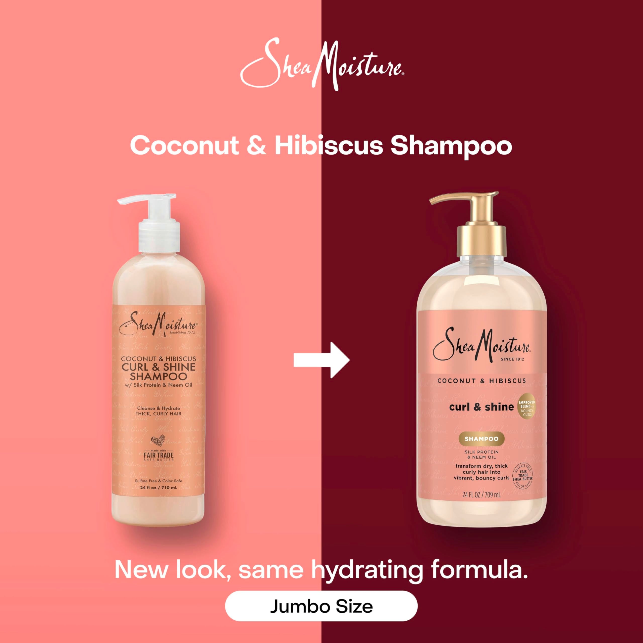 Shea Moisture Coconut & Hibiscus Shampoo for Curly Hair Hydrating 24oz | For curly hair - instantly hydrates, defines, and boosts shine with Coconut Oil, Neem Oil, and Silk Protein.