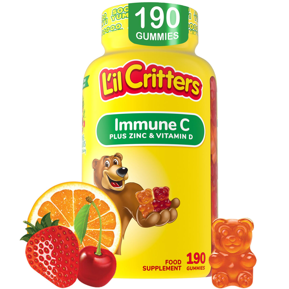 L'il Critters Kids Immune C Gummy Supplement with Vitamin C, Zinc and Vitamin D3 for Immune Support, 190 ct (95-190 day supply), 4 delicious flavors from America’s Number One Gummy Vitamin Brand
