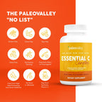 Paleovalley Essential C Complex, Whole Food Vitamin C Supplement, Organic Acerola Cherry, Camu Camu, Amla Berry, No Synthetic Ascorbic Acid, Immune Support Capsules, 450mg- Made in the USA