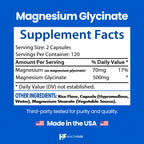 HealthFare Magnesium Glycinate 500mg | 240 Veg Capsules | High-Absorption Chelated Magnesium | Gluten-Free | Non-GMO | Made in the USA