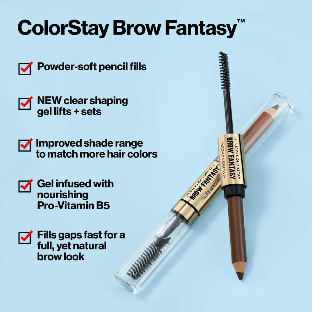 Buy now Revlon ColorStay Brow Fantasy, All In One Eyebrow Powder Pencil with Shaping Clear Gel, Gel Infused with Panthenol, Smudge-proof, 16HR Visibly Full Brows, 004 Dark Brown at indiglob india
