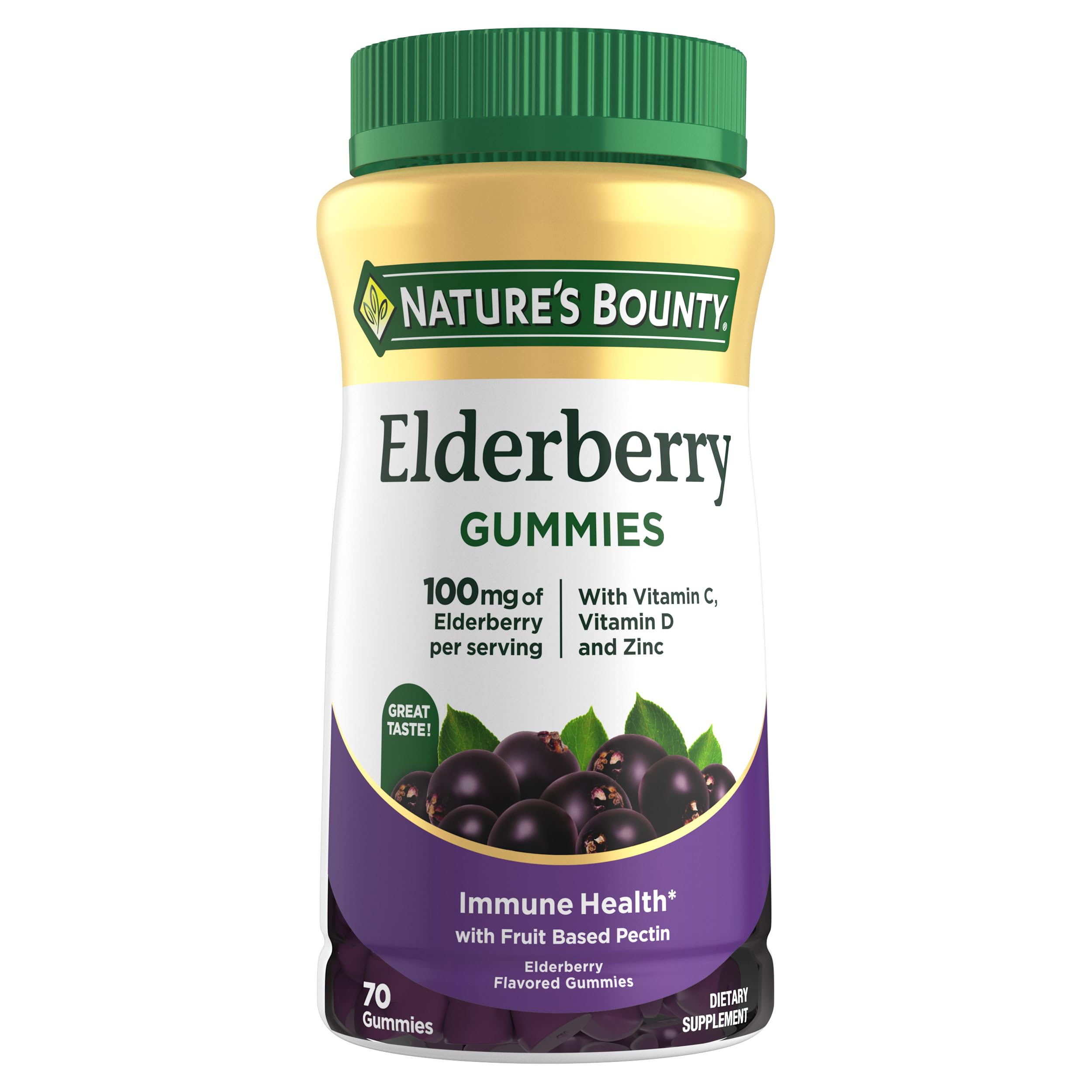 Nature's Bounty Elderberry Gummies 100 mg, 70ct | Supports Immune Health, Contains Vitamins A, C, D, E, Zinc