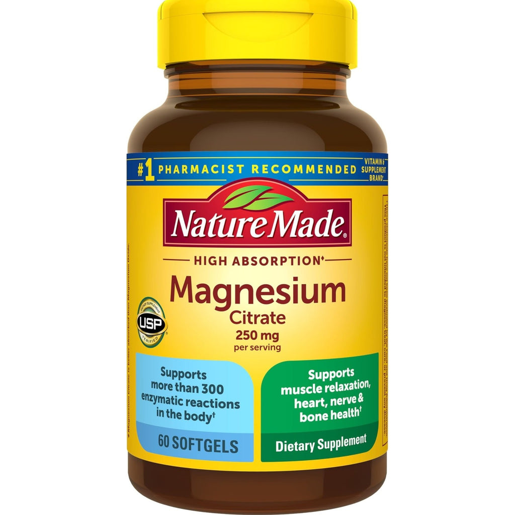 Nature Made Magnesium Citrate 250 mg Dietary Supplement (Netcount 180 Soft Gels), 180Count