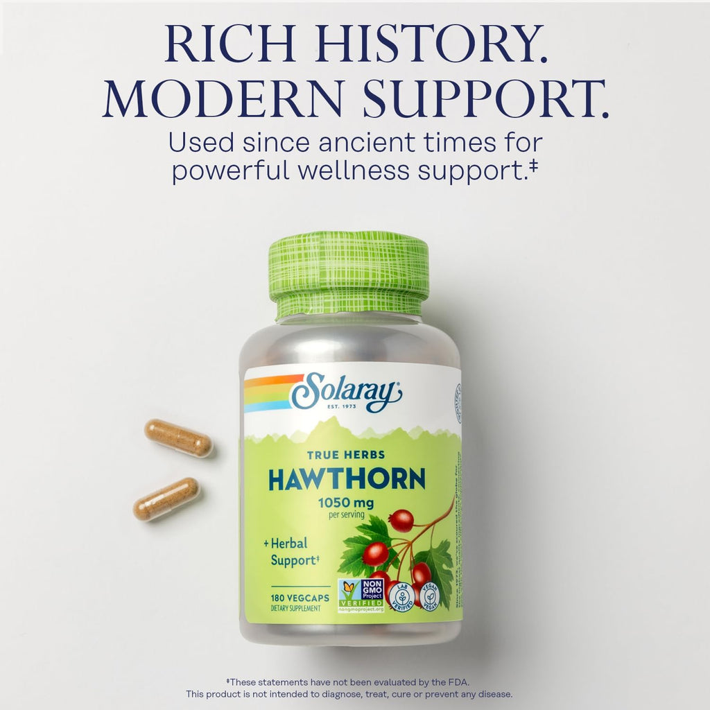 Buy now SOLARAY Hawthorn Berry Capsules 1050 mg - Soothing Herbal Support - Hawthorne Berry Supplement for Overall Wellness Support - Whole Berry, Vegan, Non-GMO, 60 Day Guarantee, 90 Servings, 180 VegCaps at indiglob india