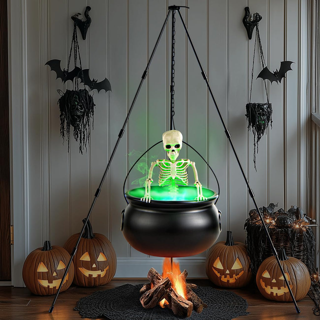 Halloween Decorations Outdoor Witch Cauldron Tripod with Fog Maker & Skull