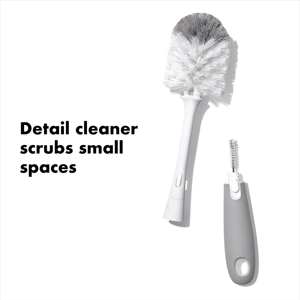 OXO Tot Baby Bottle Brush with Nipple Cleaner and Stand, Gray 2-Pack