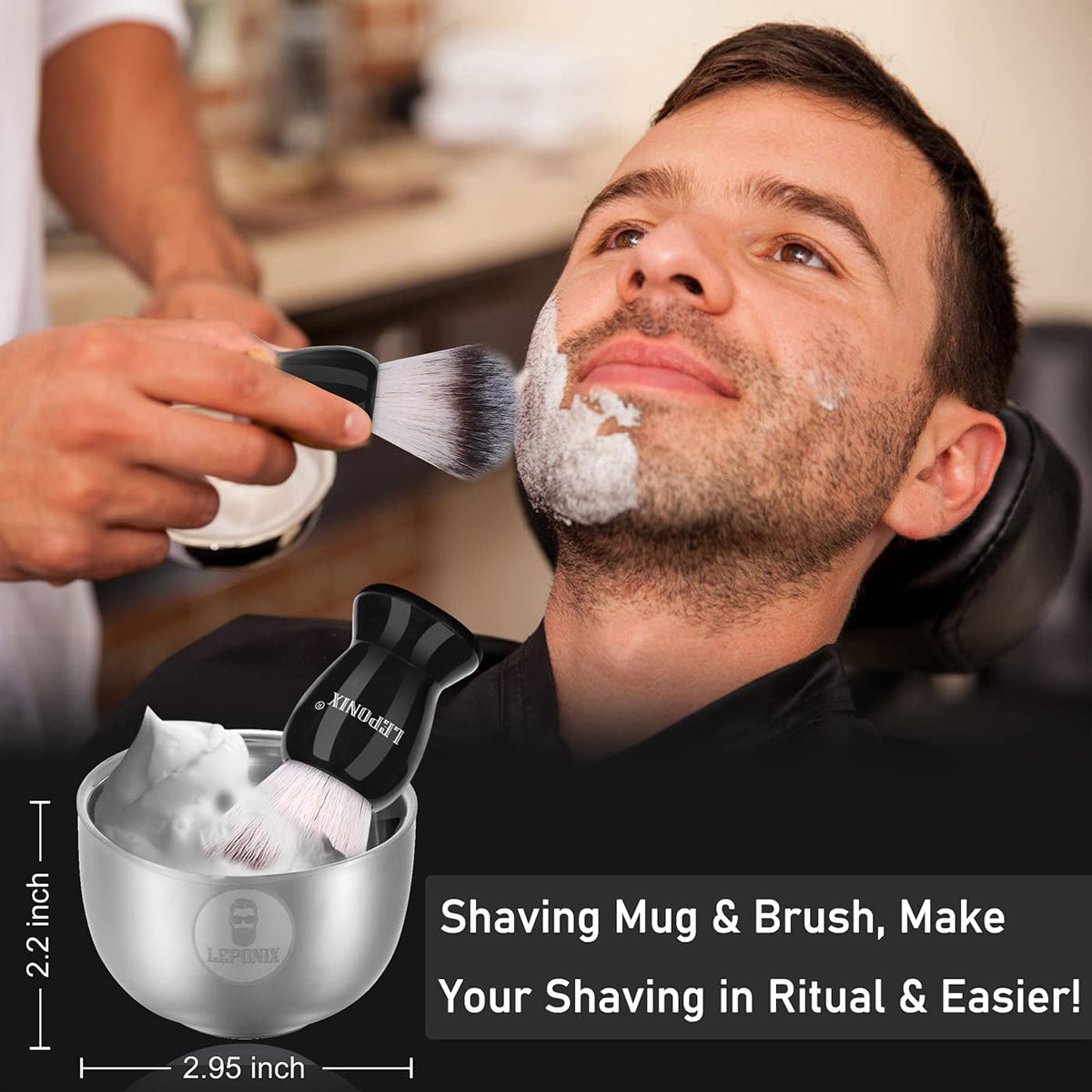 LEPONIX Shaving Kit for Men with Safety Razor Brush Bowl and Beard Bib