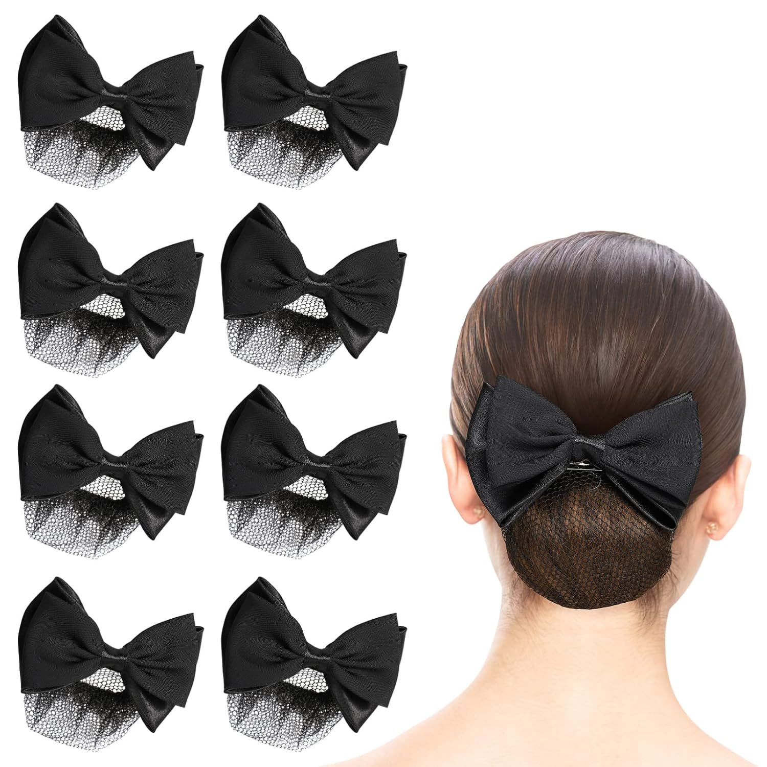 Buy now Beaupretty 2 Pieces Hair Snood Net Barrette Mesh Clip Elastic Butterfly Bun Bow Headdress for Lady Women Dance Office (Black) 1 Count (Pack of 8) at indiglob india