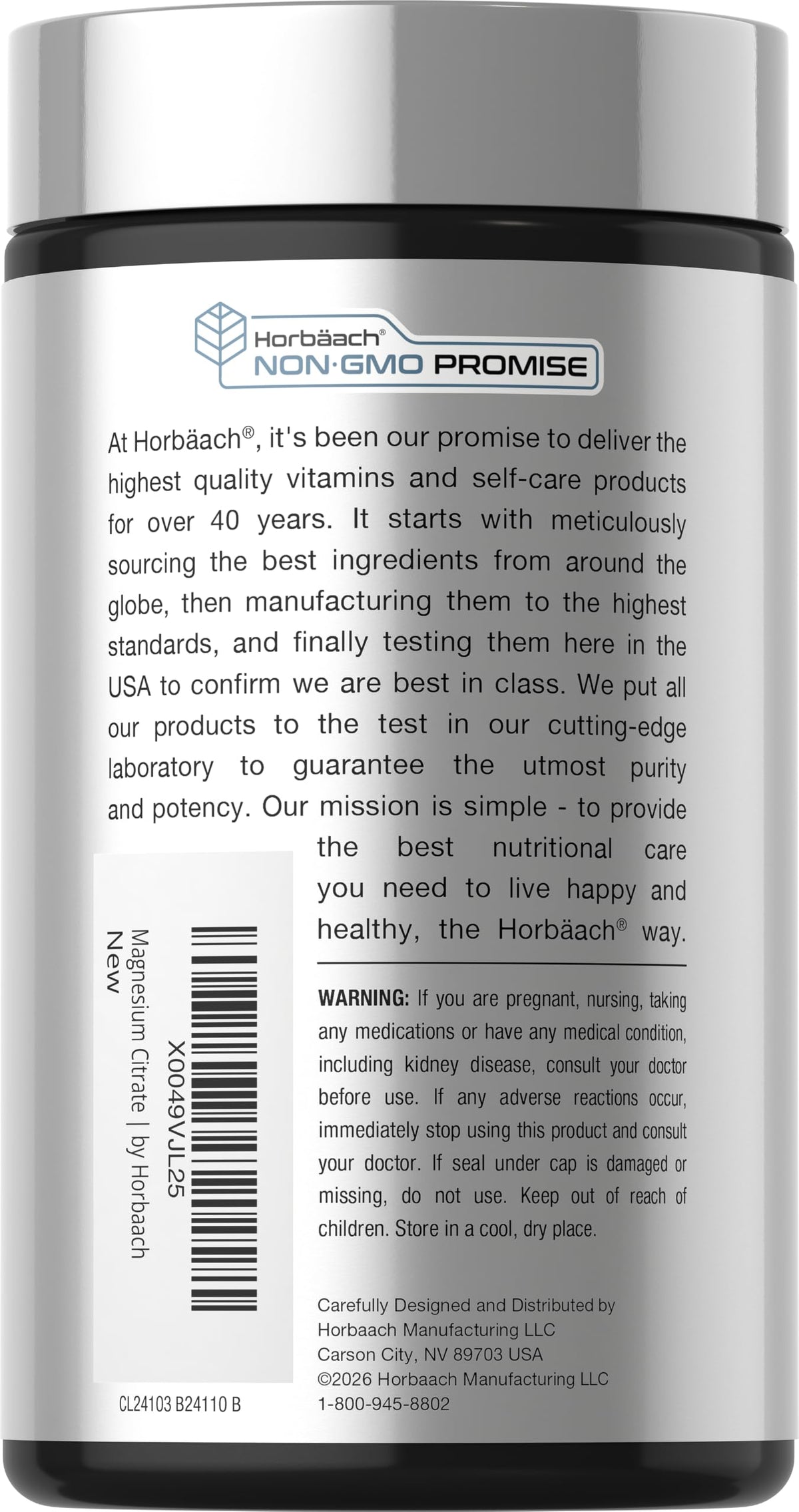 Horbäach Magnesium Citrate | 850mg | 120 Softgels | Superior Absorption