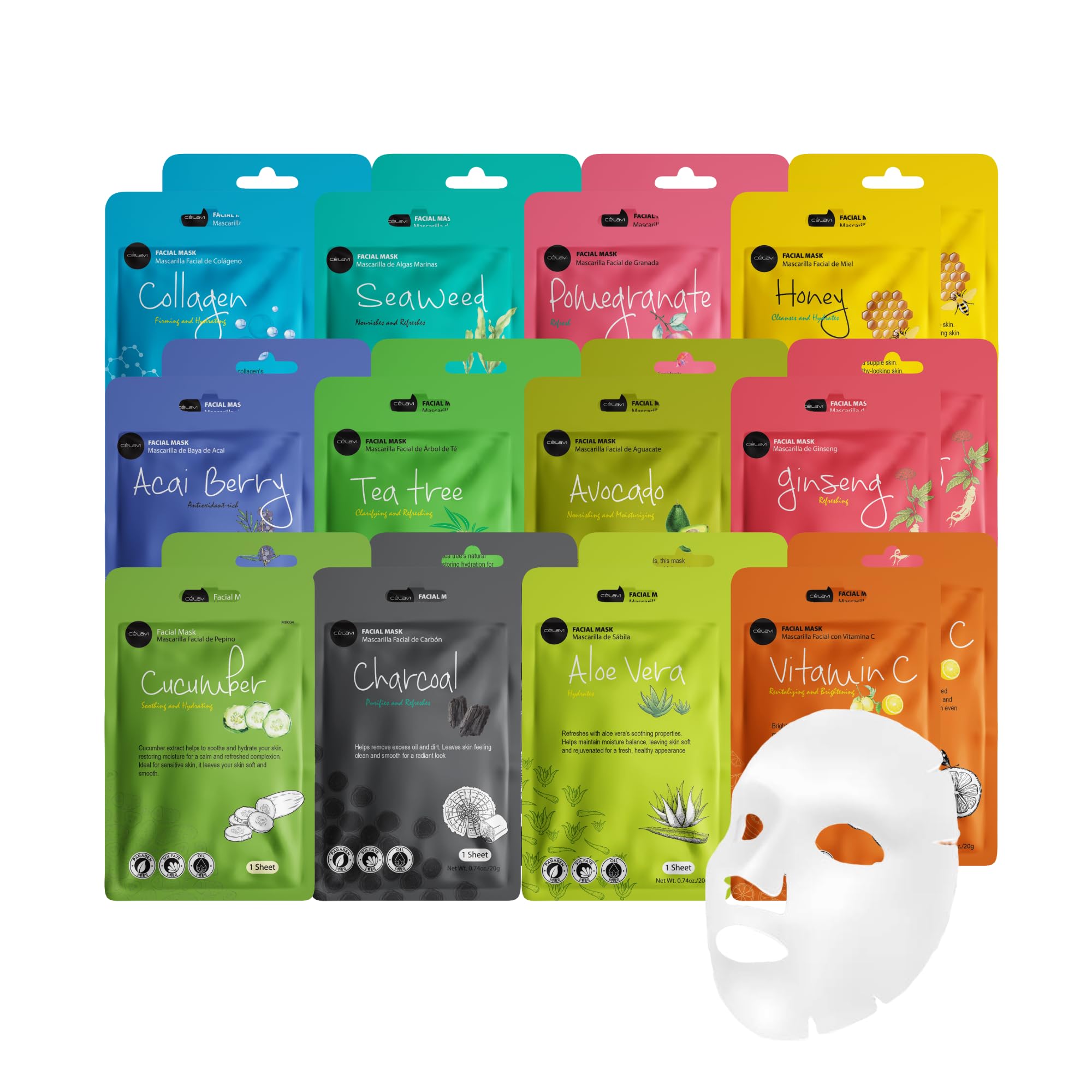 Buy now Celavi Essence Facial Sheet Face Mask Variety Set Classic Authentic Korean Moisturizing Skincare (12-Packs) at indiglob india