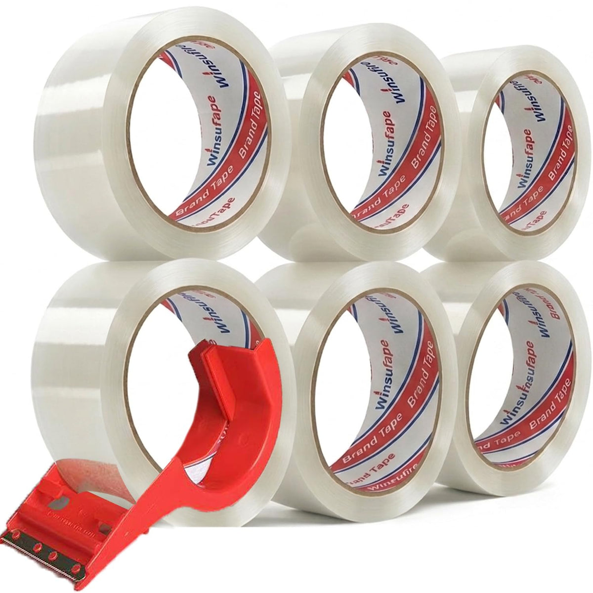Heavy Duty Clear Packing Tape With Dispenser 1.88 inch 65 Yards 6 Pack