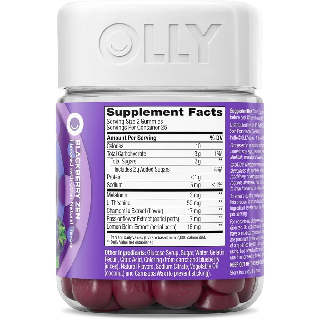 Buy now OLLY Restful Sleep Gummy Supplement with Melatonin & L-Theanine Chamomile, Blackberry Zen, 50 Gummies (25 Day Supply) Supports a Healthy Sleep Cycle* (Packaging May Vary) at indiglob india