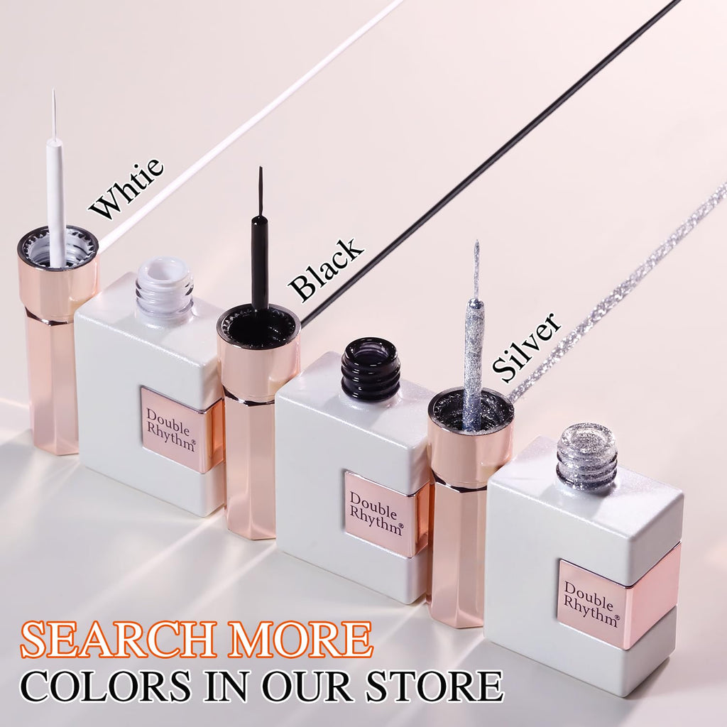 Explore Double Rhythm's 15 ml metallic gel liners in white, black, and silver. Premium imported quality. Shop now!