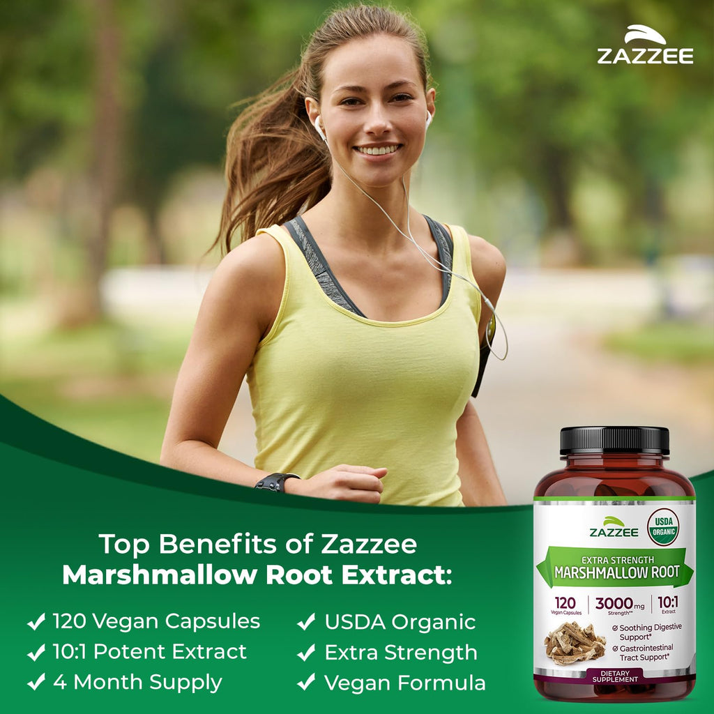 Zazzee USDA Organic Marshmallow Root 10:1 Extract, 120 Vegan Capsules