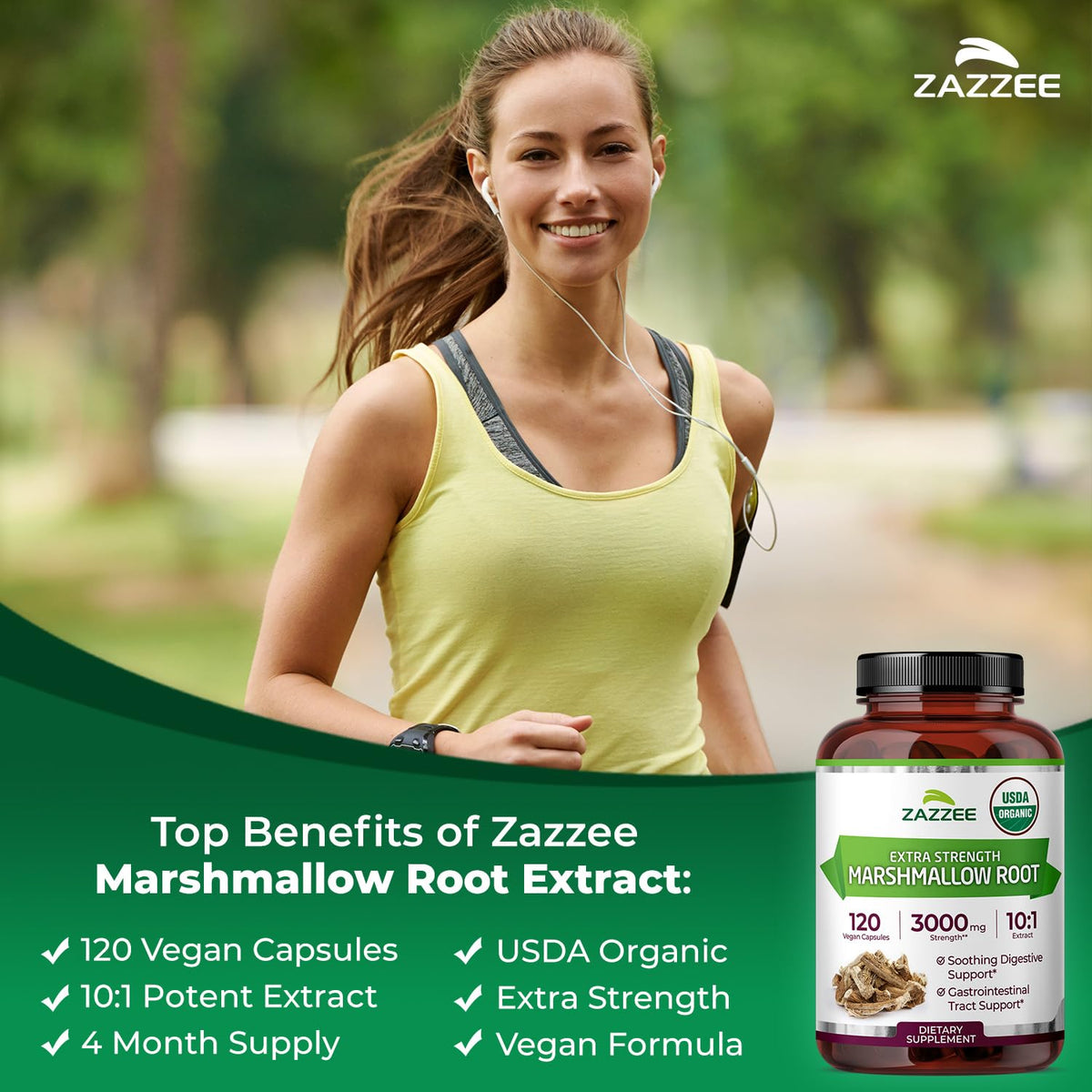 Zazzee USDA Organic Marshmallow Root 10:1 Extract, 120 Vegan Capsules