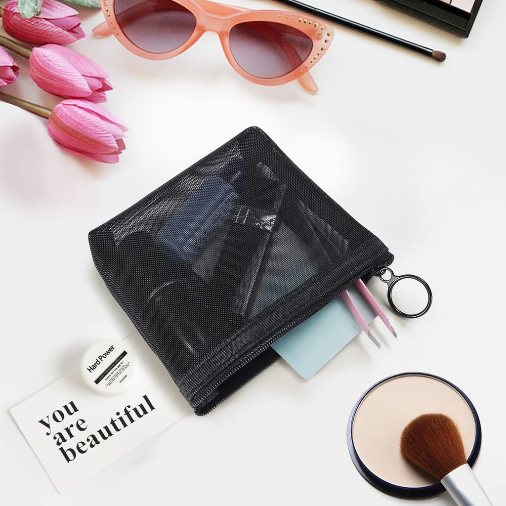 Buy now Aosbos 3-Pack Mesh Cosmetic Bag Set - Travel/On-The-Go Makeup Storage, Zipper Closure Small Pouch at indiglob india