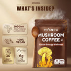 Mushroom Coffee, 2000mg Organic Instant Coffee with 6 Adaptogenic Mushrooms (Lion’s Mane & Turkey Tail), with MCT Oil & Coconut, for Focus, Energy, Digestion & Immune Support, 30 Servings