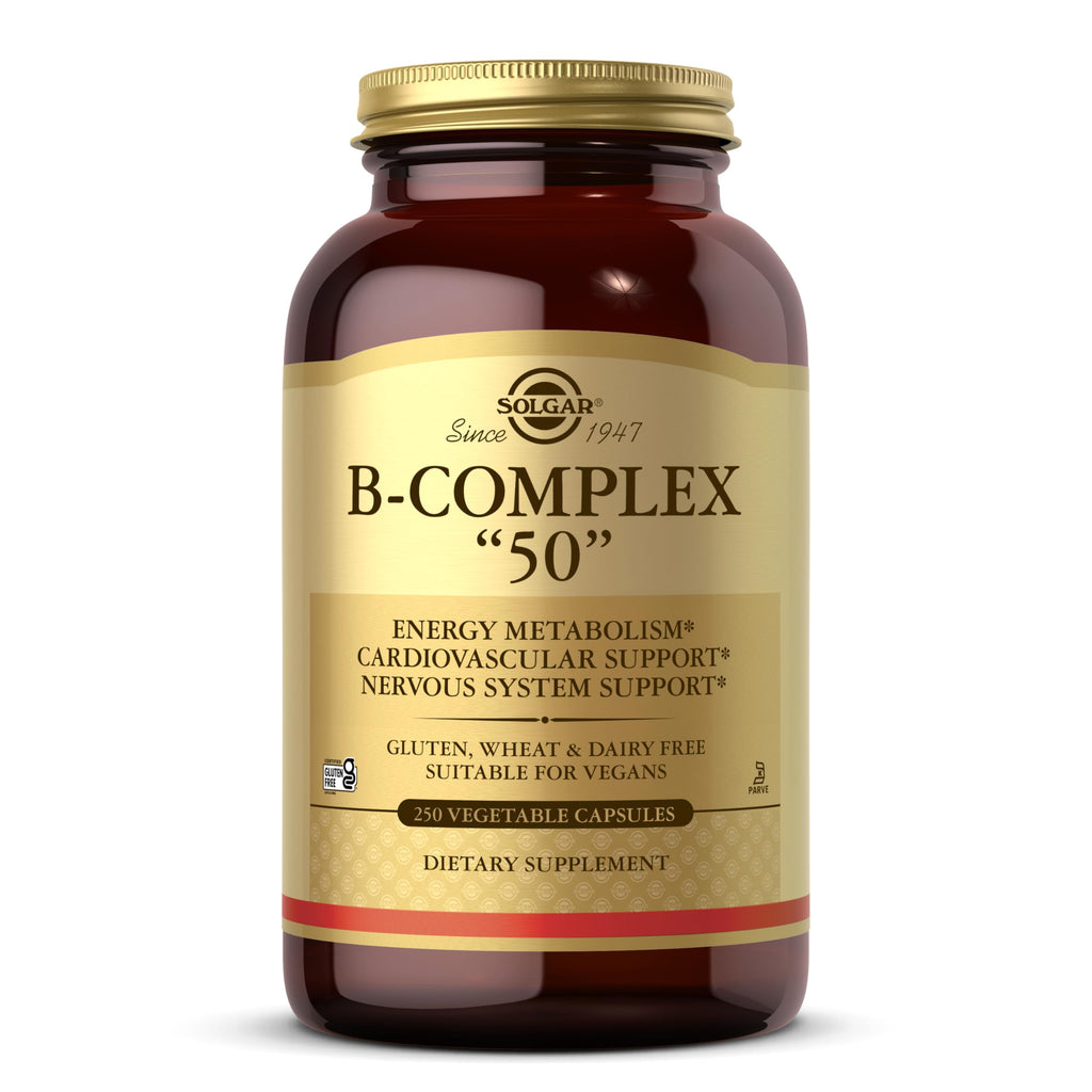 Solgar B-Complex 50", 250 Vegetable Capsules - Energy Metabolism | Cardiovascular Support, Nervous System Support - Non-GMO, Vegan, Gluten Free, Dairy Free, Kosher - 250 Servings