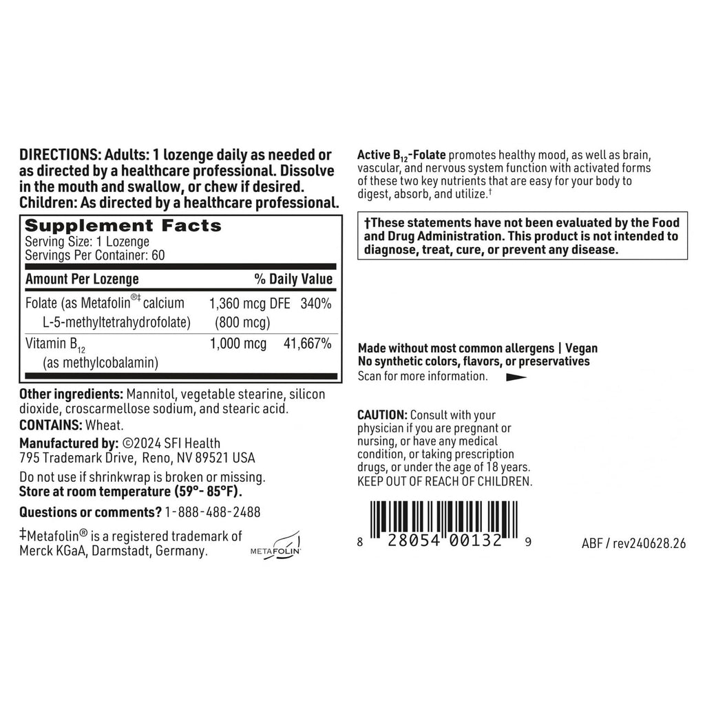 Klaire Labs SFI Health Active Vitamin B12, 60 Count