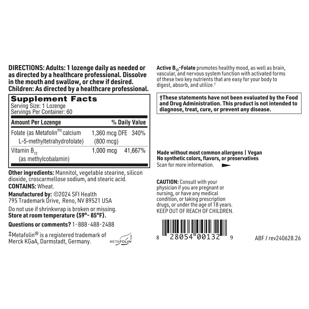 Klaire Labs SFI Health Active Vitamin B12, 60 Count