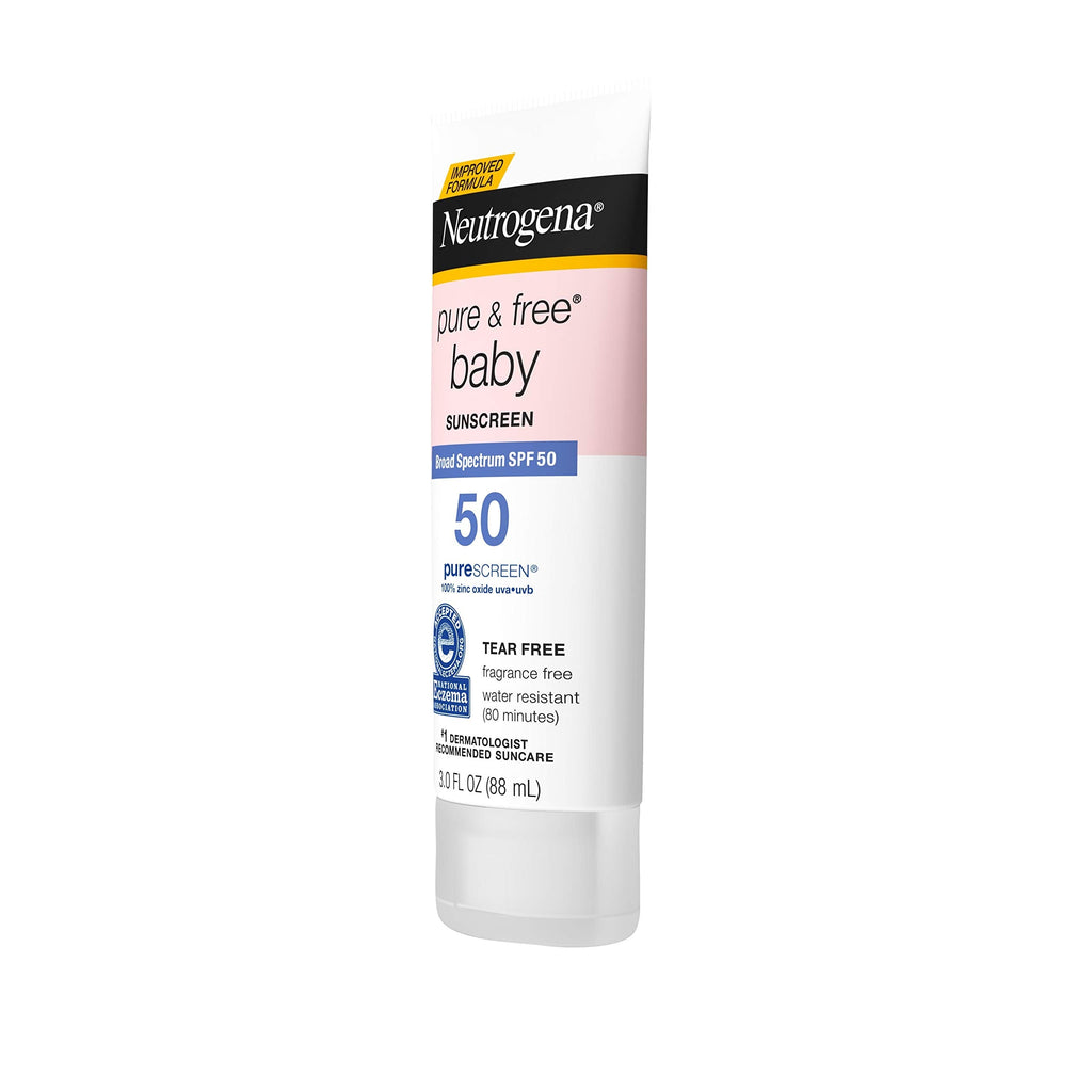 Buy now Neutrogena Pure & Free Baby Mineral Sunscreen Lotion with Broad Spectrum SPF 50 & Zinc Oxide, Water-Resistant, Hypoallergenic & Tear-Free Baby Sunscreen, 3 fl. oz, 3 pk at indiglob india