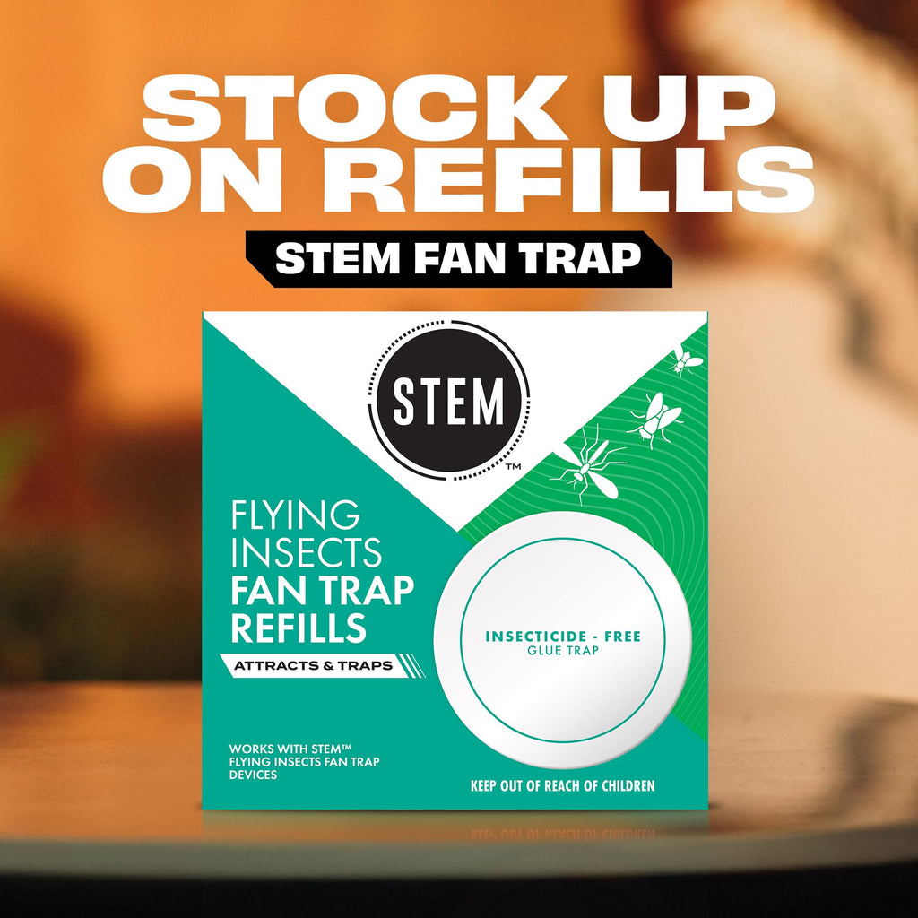 STEM Flying Insect Fan Trap for Indoor Bug Control, Attracts Mosquitoes, Fruit Flies, and House Flies, Plug-in Fan with UV Light, Starter Kit Includes 1 Device and 10 Glue Traps