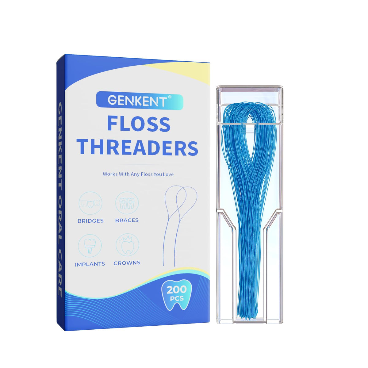 GENKENT Floss Threaders 200 Count Floss for Braces, Bridges, Implants Deep Clean Dental Floss Threader (2 Pack)