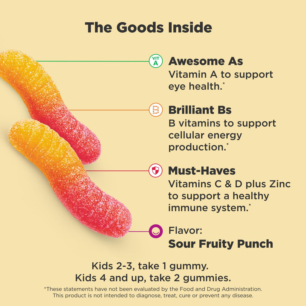 OLLY Kids Multi Gummy Worms, Overall Wellness & Immune Support - 70 Count