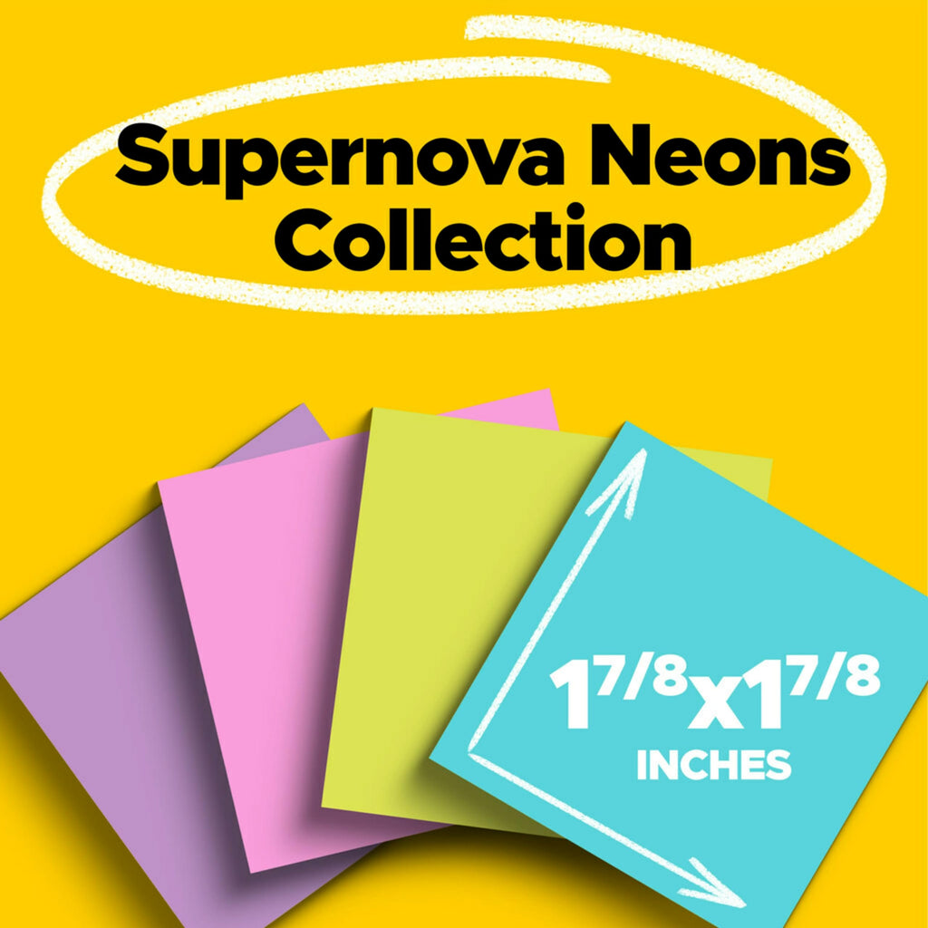 Post-it Super Sticky Notes, 1.88 x 1.88 in, Supernova Neons, 8 Pads