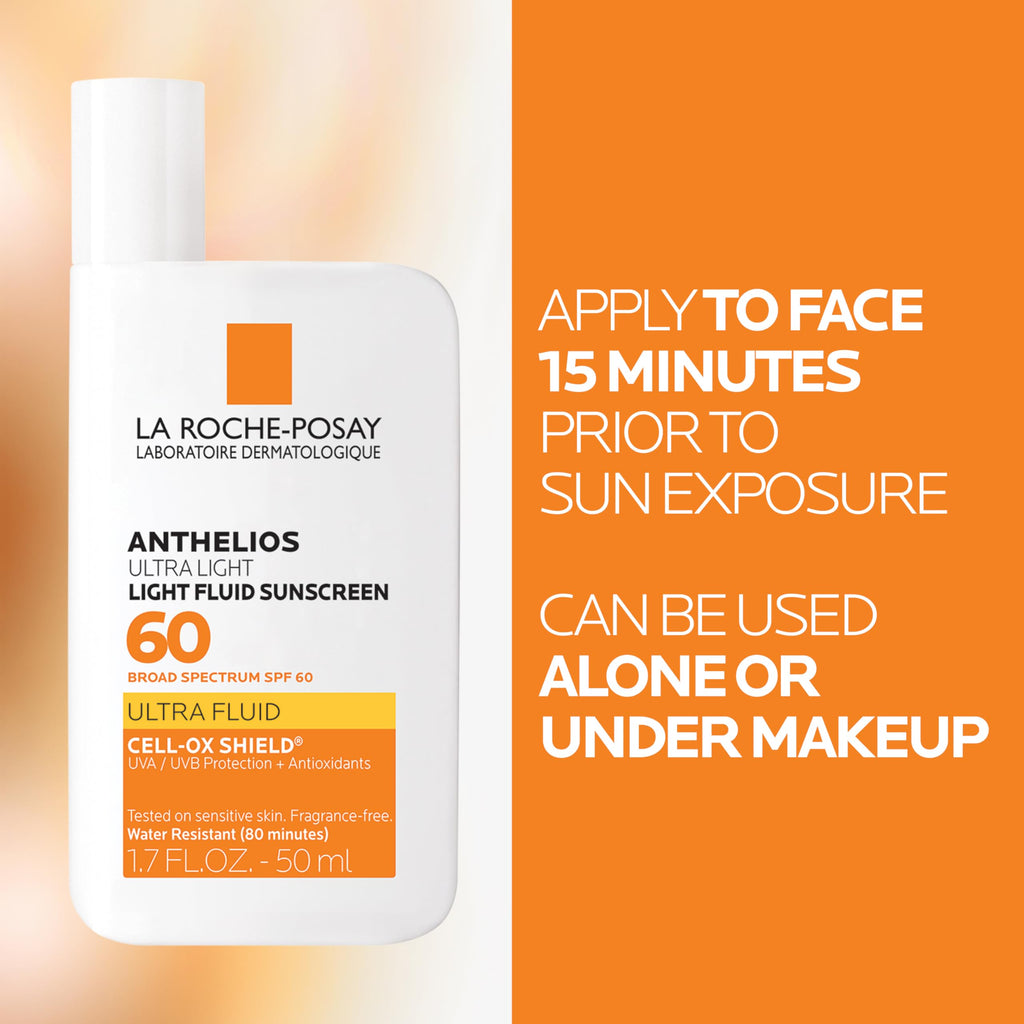 Anthelios Light Fluid Facial Sunscreen SPF 60, Lightweight Sunscreen for Face, Fluid Texture, Broad Spectrum SPF