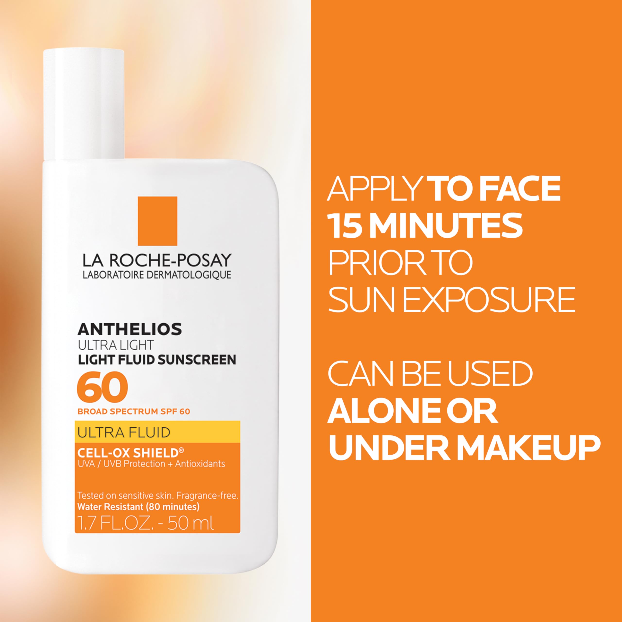 Anthelios Light Fluid Facial Sunscreen SPF 60, Lightweight Sunscreen for Face, Fluid Texture, Broad Spectrum SPF