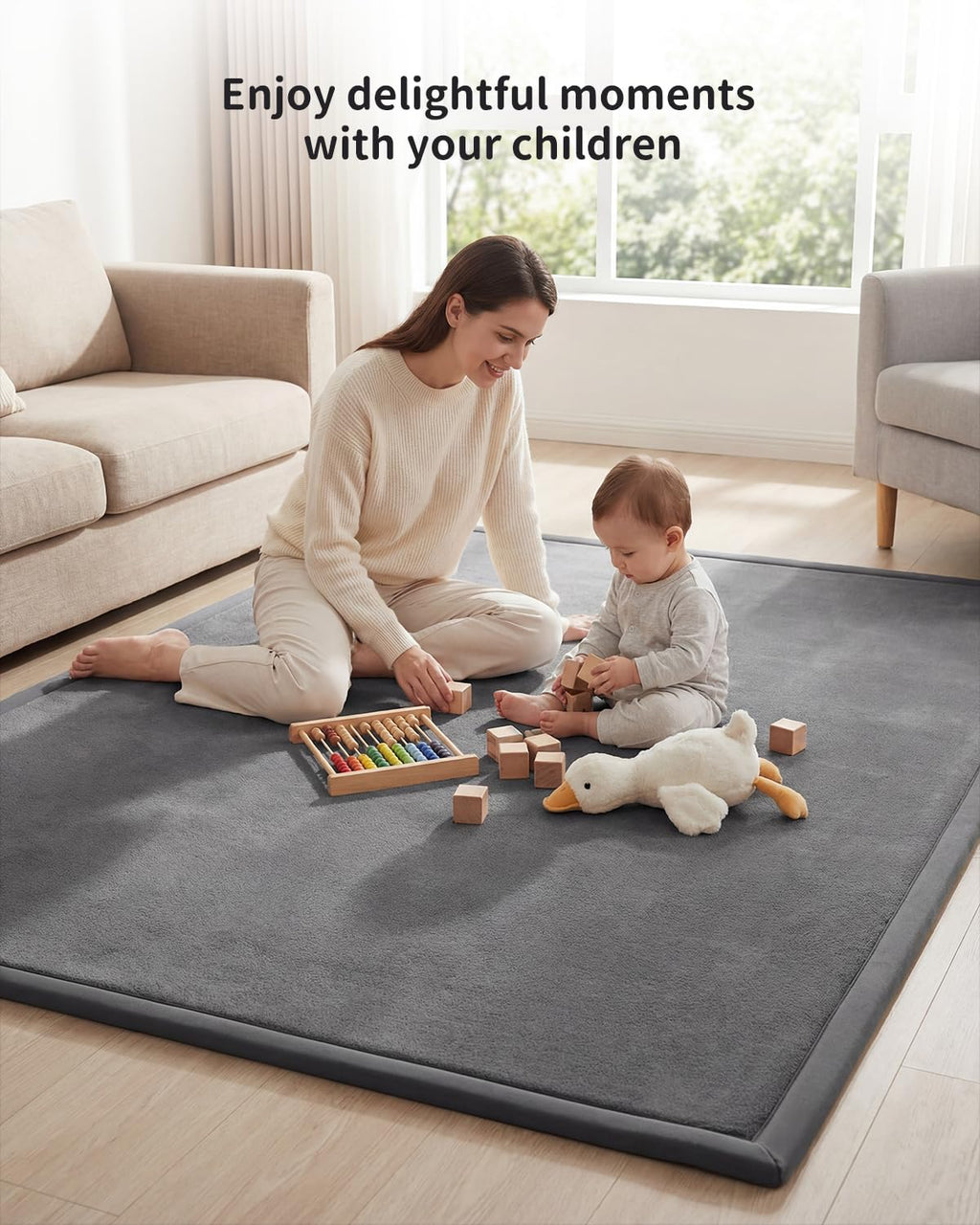 Goyuu Baby Play Mat for Floor, 50x50 Inch Thick Foam Playpen Mat, Ultra Soft Velvet Crawling & Tummy Time Mat, Non-Slip Baby Floor Mat, Easy to Clean, for Infants & Toddlers