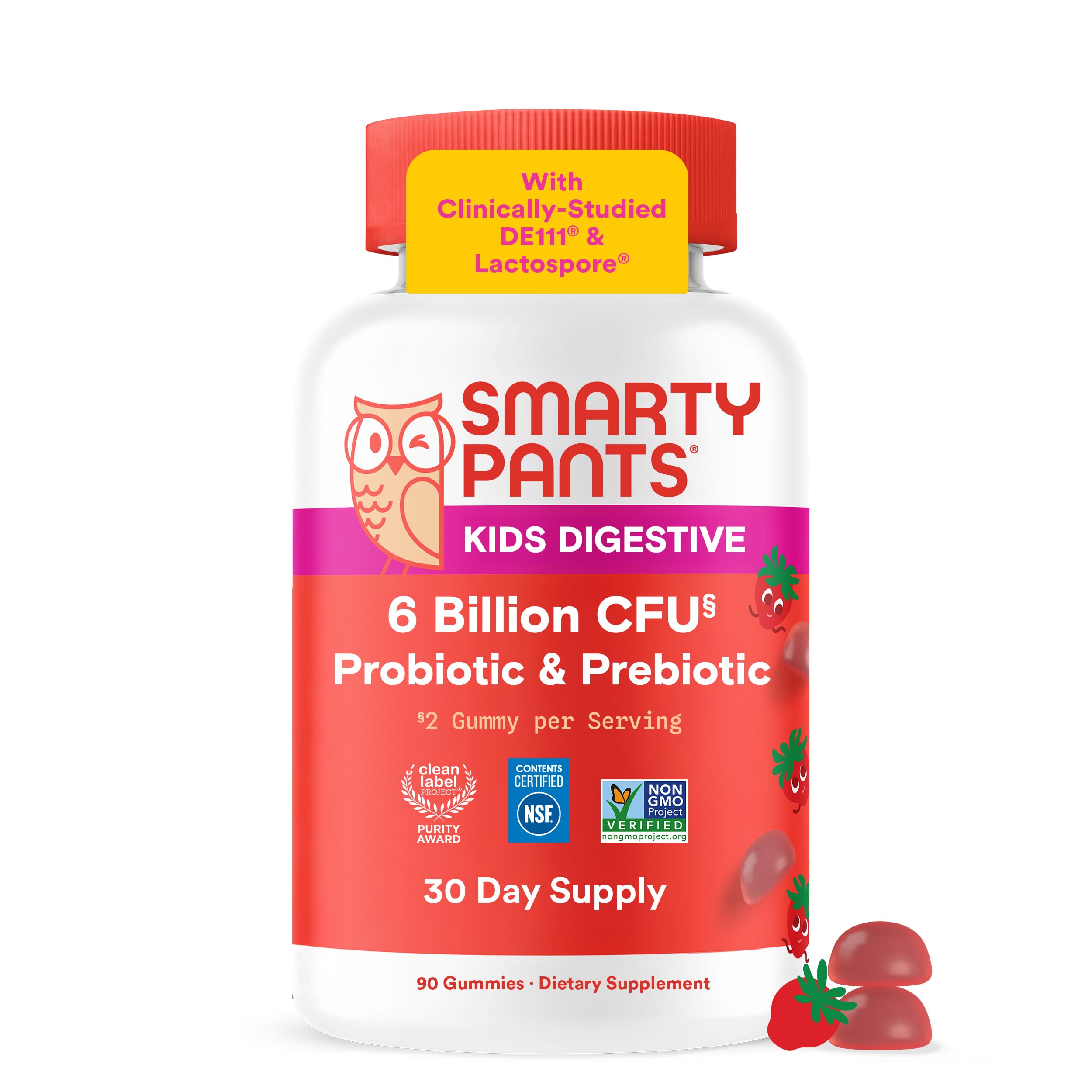 SmartyPants Kids Probiotic Gummies for Digestive Health: 2 Billion CFU Gut Health and Immune Support Supplement, Clinically Studied Probiotic, Gluten Free, Grape, 30 Count (30 Day Supply)
