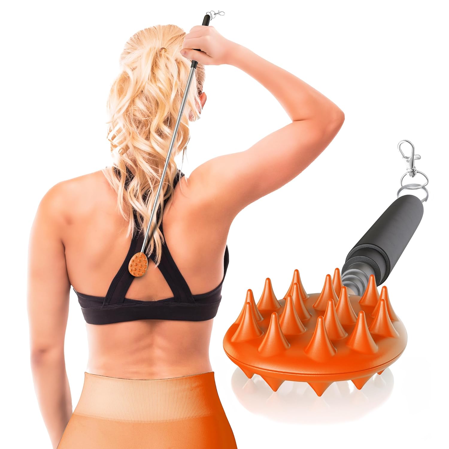 Buy now Cactus Scratcher Extendable Telescopic Back Scratcher - Extends 29" Long Double Sided Retractable Scratching Tool for Hand, Neck, Head, and Body - Universal Gift for Family, Pets, and Friends, Black Extendable Keychain Orange at indiglob india