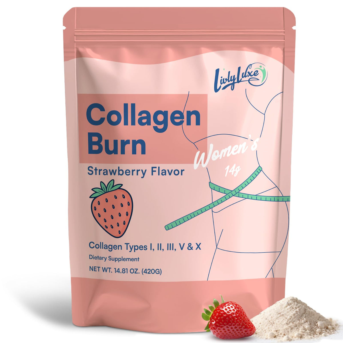 LivLyLuxe Multi Collagen Burn Powder for Women, Peptides for Weight Loss