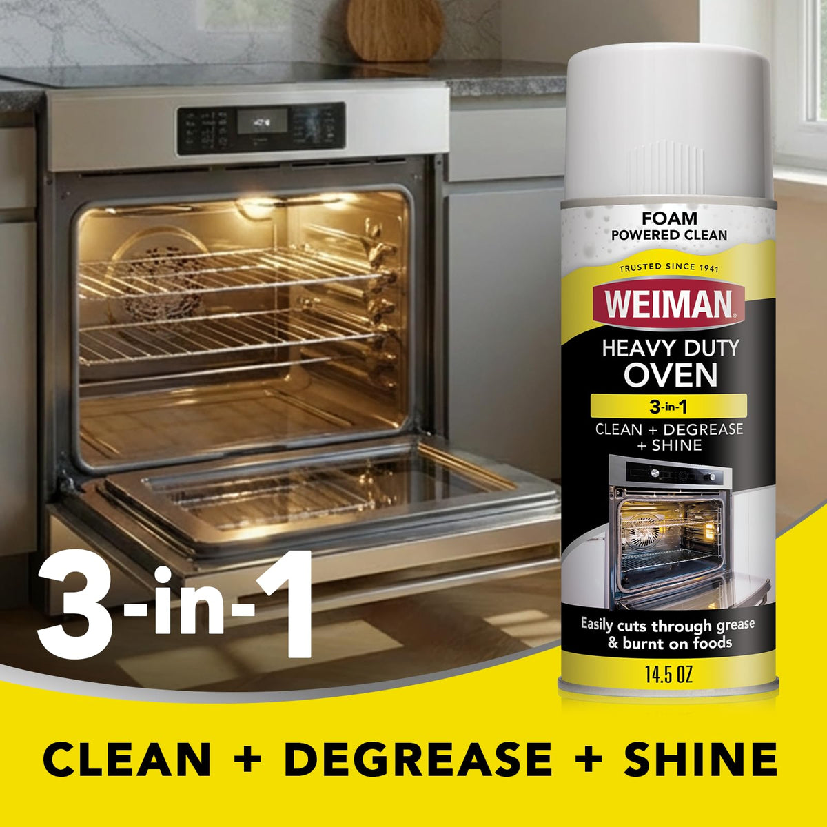 Weiman Heavy Duty Foaming Oven Cleaner & Degreaser, Removes Burnt-On Grease, Food Residue from Ovens, Grills, Broiler Pans, Phosphate Free, 14.5 oz