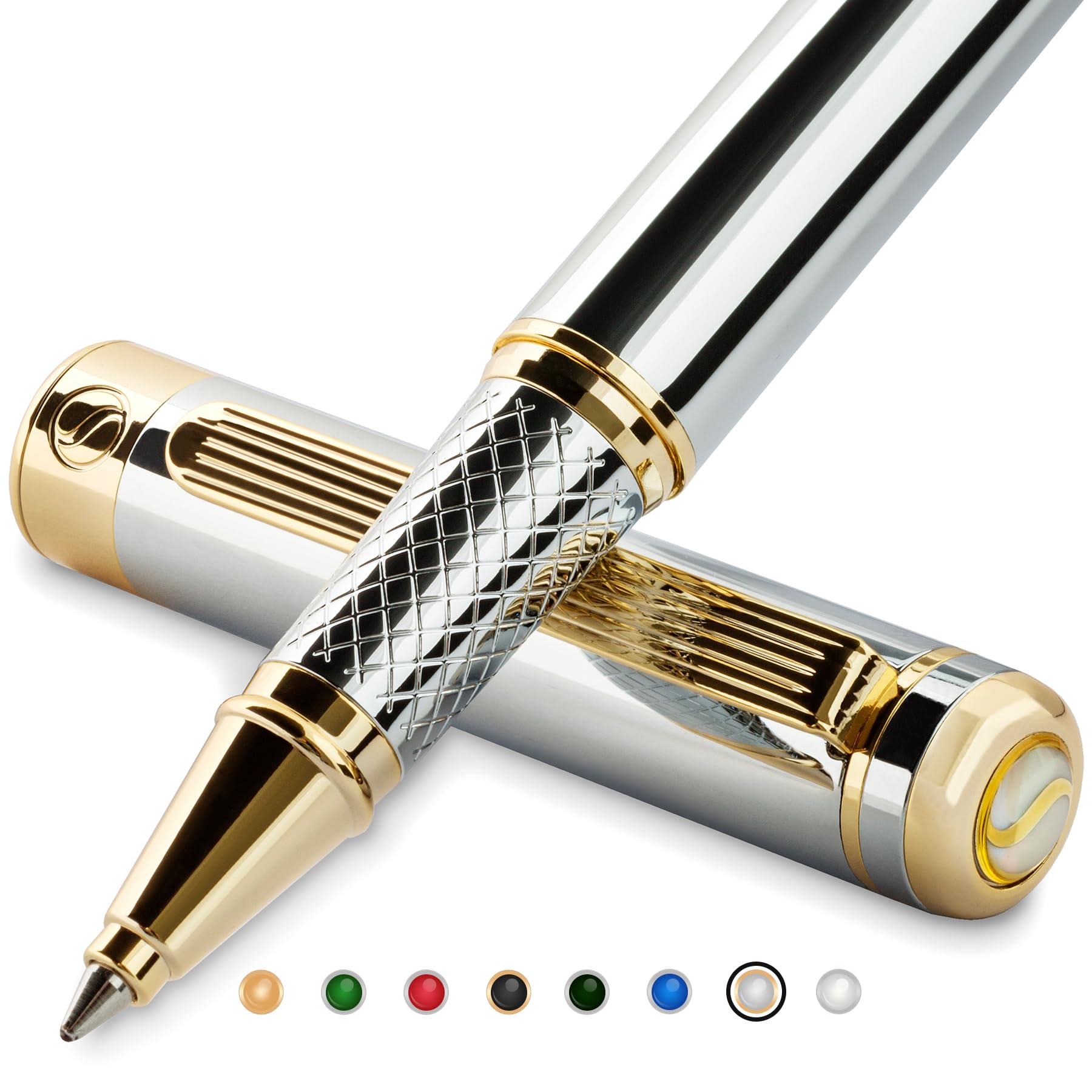 Buy now Scriveiner Black Lacquer Rollerball Pen - Stunning Luxury Pen, Real Gold Plating, Schmidt Ink Refill, Best Roller Ball Gift Set for Men & Women, Professional, Executive Office, Nice Pens at indiglob india