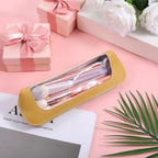Chic small yellow PU makeup bag with a clear top, perfect for organizing your beauty essentials. Premium imported quality.