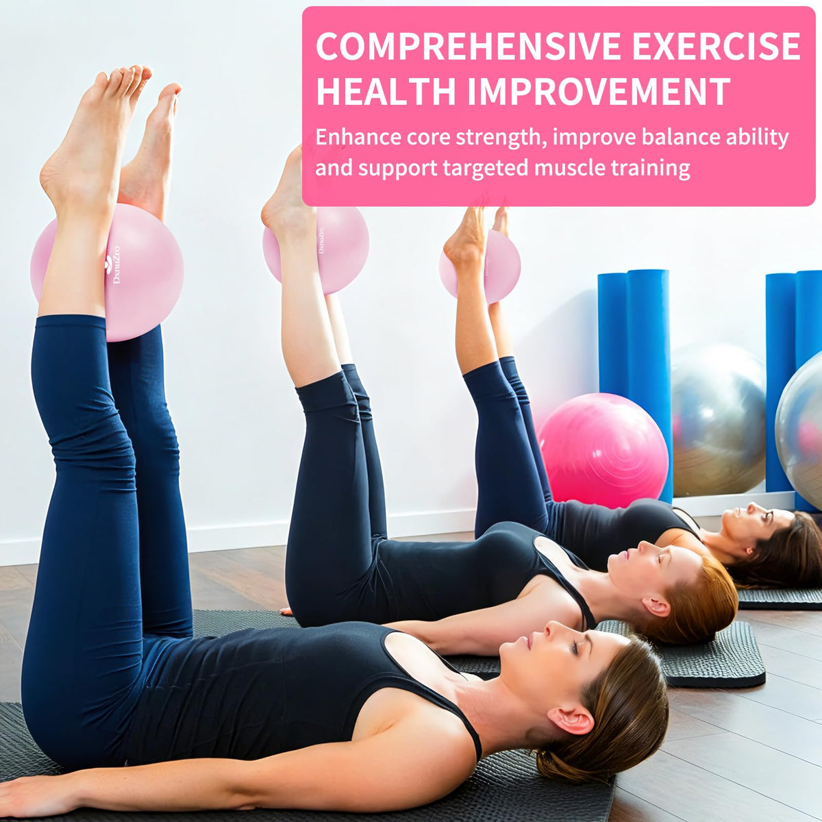 9 Inch Pink Pilates Ball, Exercise Stability Yoga Ball Small Exercise Ball with Air Pump for Core Workout, Balance Training, Home Gym, Office, Physical Therapy Anti-Burst PVC