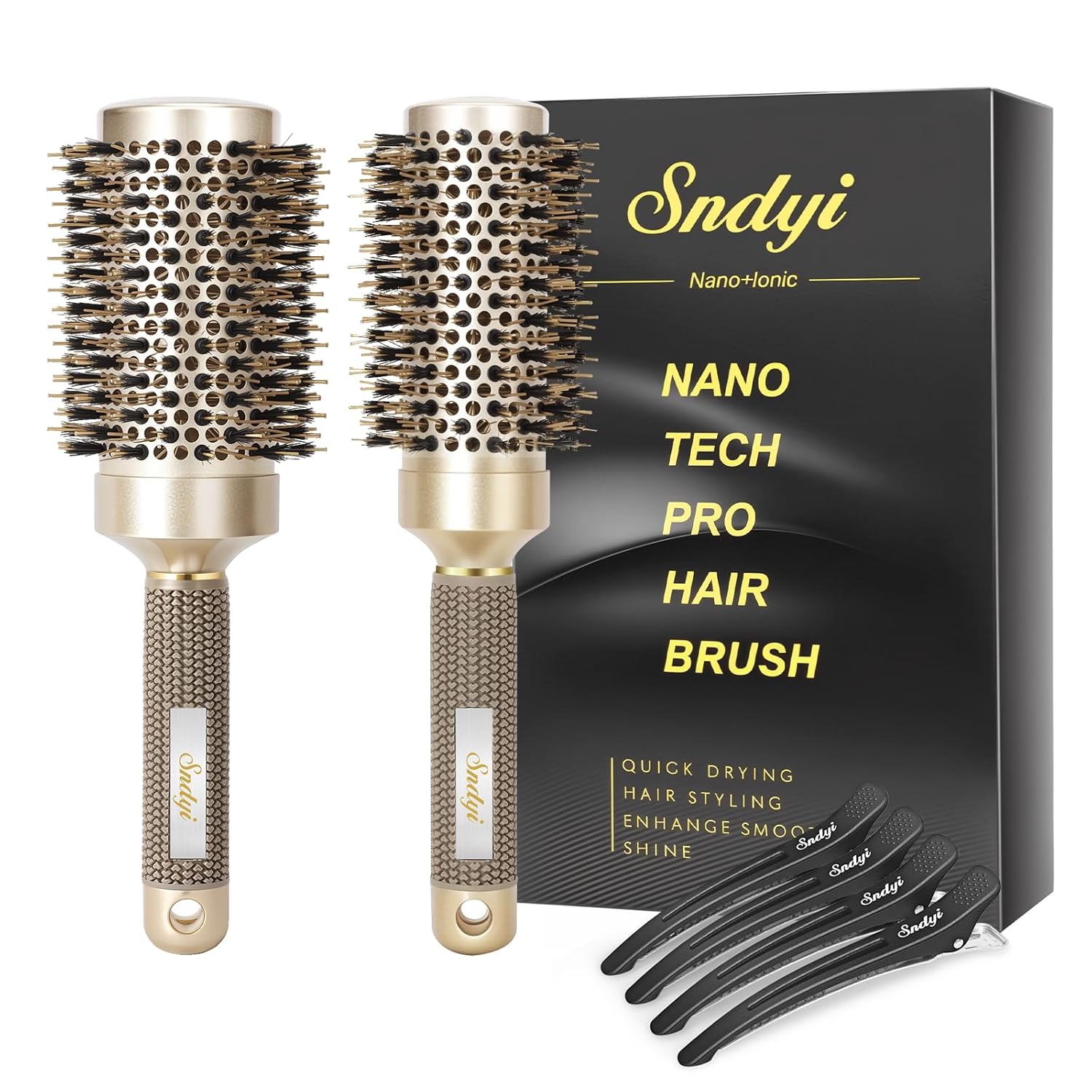 Buy now Round Brush for Blow Drying, Nano Thermal Ceramic & Ionic Tech Hair Brush with Boar Bristles, Professional Round Barrel Brush for Styling, Curling & Straightening by Sndyi (2.9 Inch, Barrel 1.7 Inch) 1.7 & 2.1 Inch (Pack of 2) at indiglob india