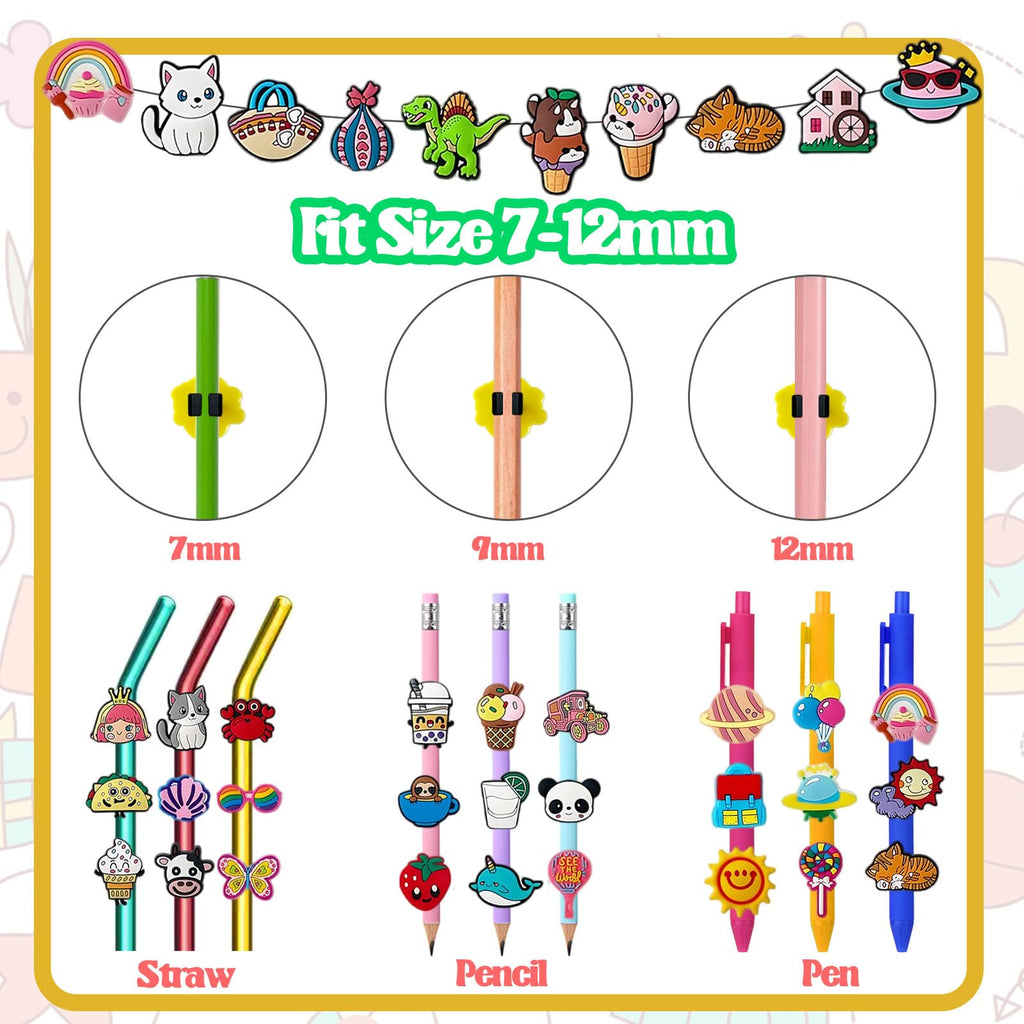 100 Pcs Cute Pencil Topper Decor,Mixed Different Style Lovely Pencil Clips