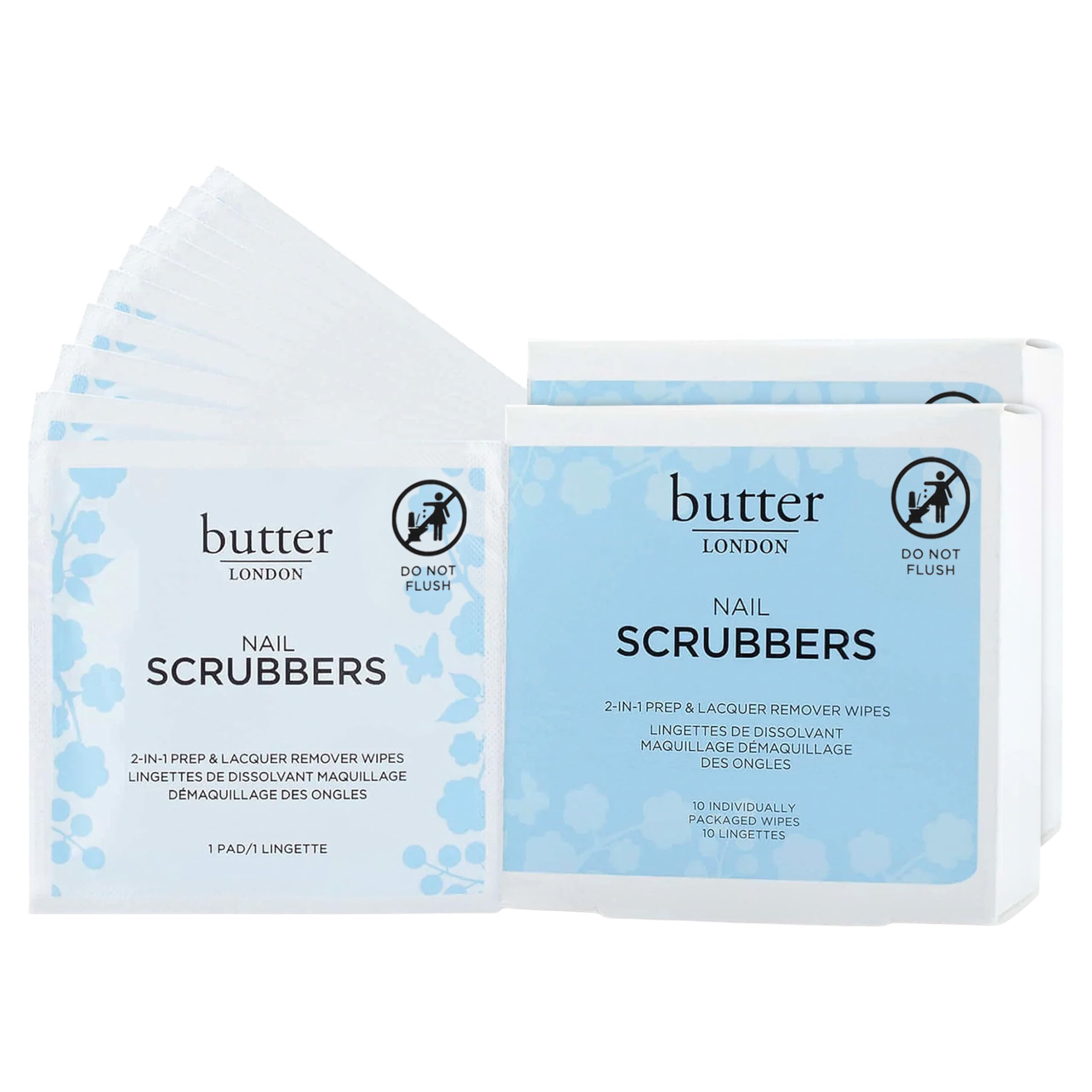 butter LONDON Pre-Soaked Nail Polish Remover Pads, Nail Scrubbers - 2-in-1 Prep & Lacquer Remover Nail Wipes - Gel Fingernail Polish Remover - Cruelty-Free, Paraben-Free, & Gluten-Free