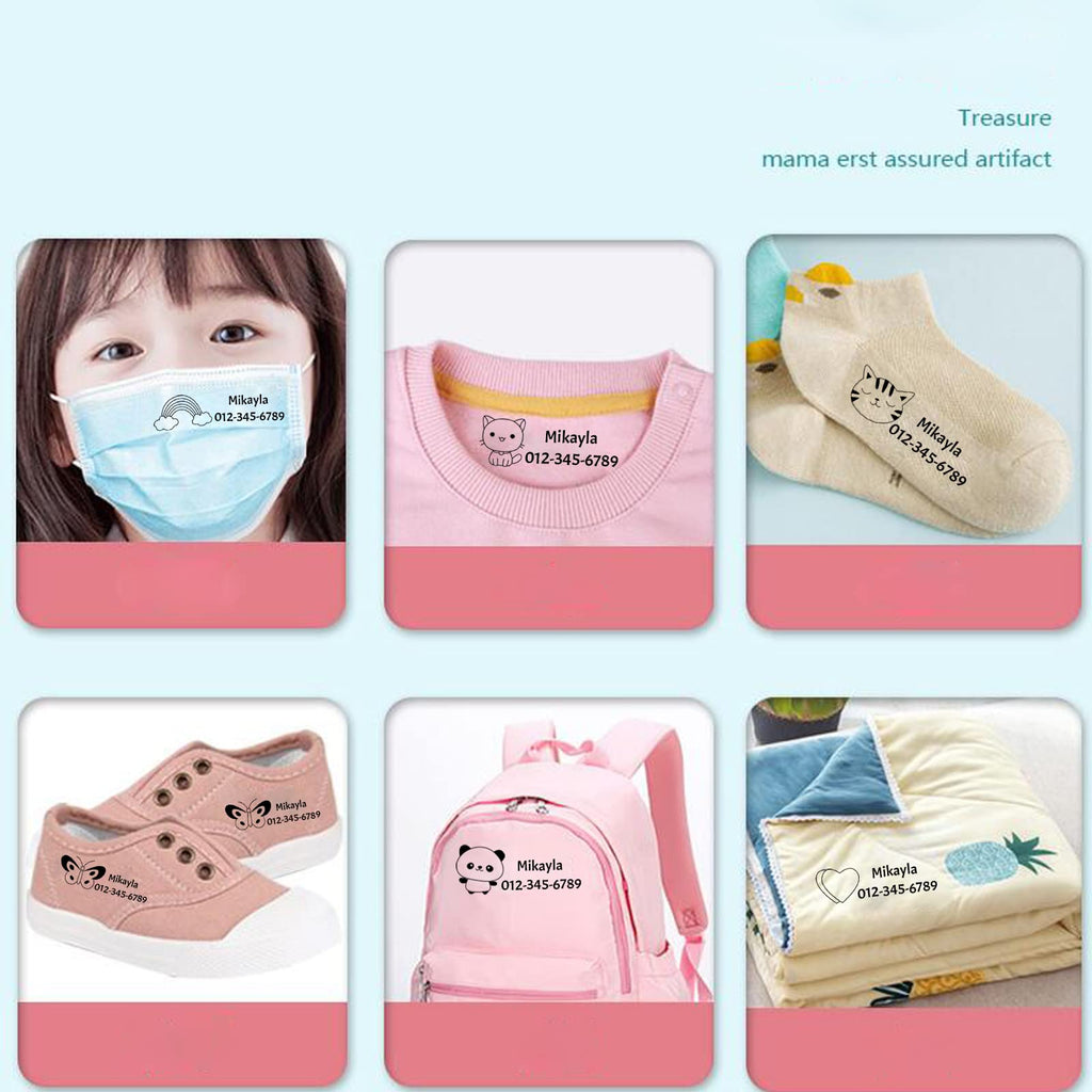 Name Stamp for Clothes，Name Stamp for Clothing Kids Waterproof,Double-Sided (White + Black Ink)，School Daycare Essentials，Personalized Signature Stamp