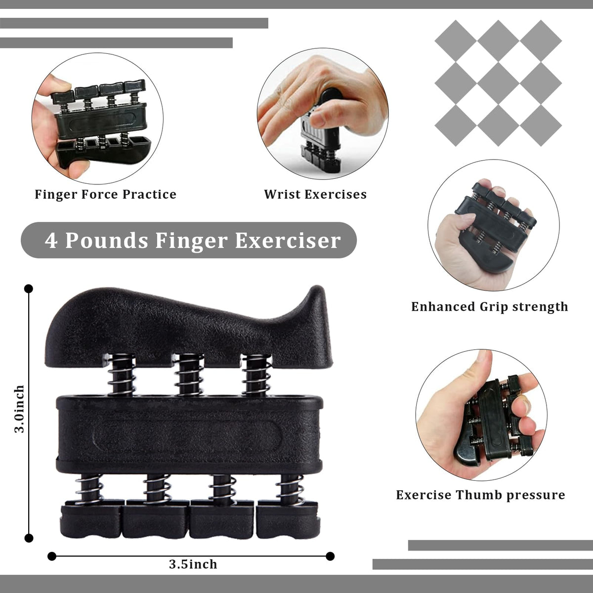 Hand Grip Strengthener Kit 5 Pack Adjustable Finger Forearm Hand Exerciser